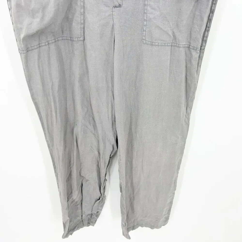 Zara Womens Boho Beachy Lillian 3/4 Sleeve Straight Leg 100% Jumpsuit Small Gray